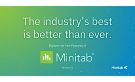 0524 Minitab InfoCenter Industry Promo that reads 'The industry's best is better than ever.' In smaller captions, 'Explore the New Features of' above a logo of Minitab.