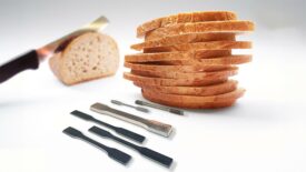 Slicing bread with a steel blade.