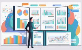 Big control center with business graphs showing key process indicators for finances, stock market and process efficiency, data analysis concept, generative AI