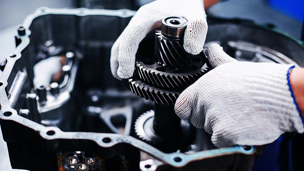Cross section of a car gearbox mechanics.