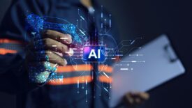 Virtual AI microchip with a blurred person in the background