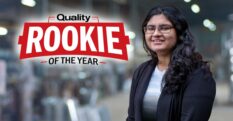 2025 Quality Rookie of the Year, Attrayee Chakraborty with the Rookie of the Year logo and a blurred background.