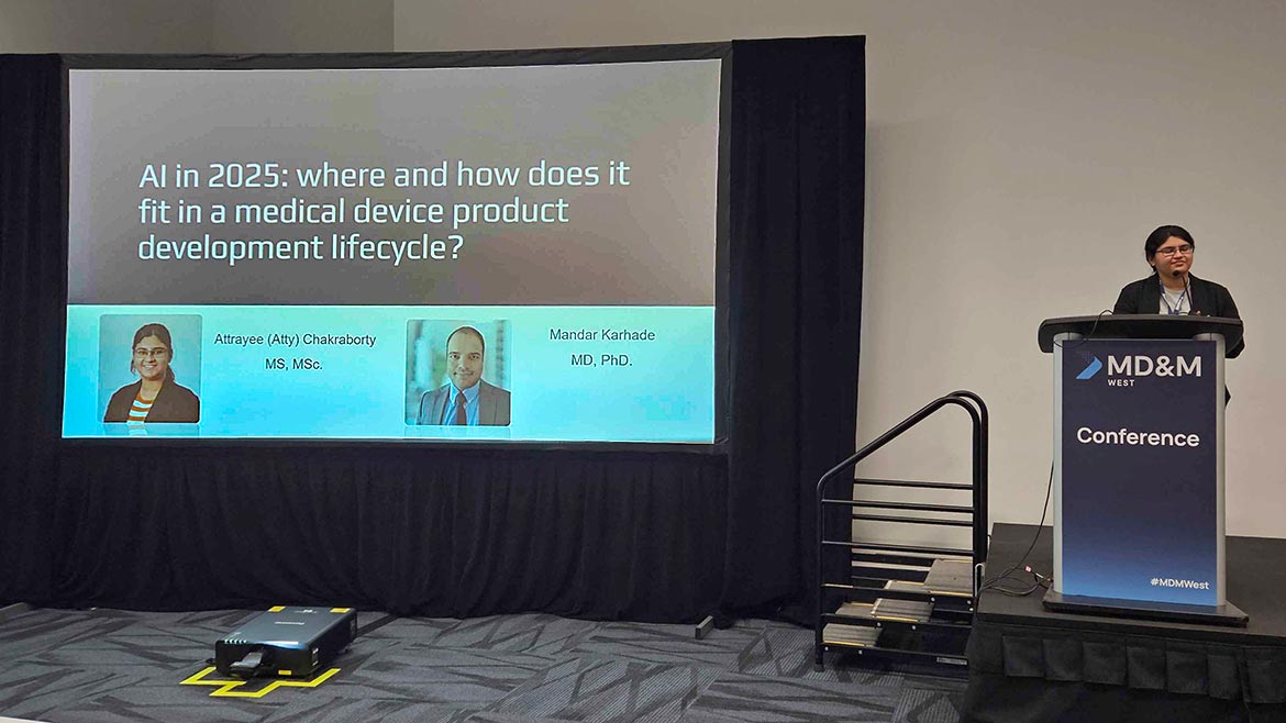 Attrayee Chakraborty speaking on AI in 2025: Where and how does it fit in a medical device product development lifecycle?